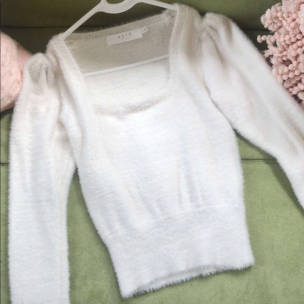 ASTR Square Neck Fuzzy Sweater